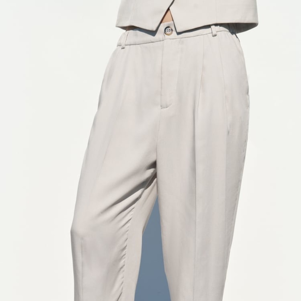 Zara Light Beige High-Waist Tailored Pants